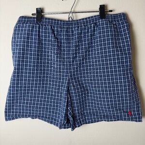 Vintage Polo Sport Ralph Lauren Swim Trunks Shorts Mens Large Navy Blue Plaid